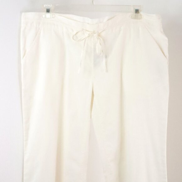 BCBG MaxAzria Women's L Ivory Linen Blend Drawstring Wide Leg Gauze Boho Pants - Picture 2 of 10